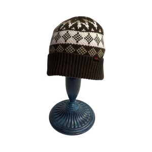 Vans Fair Isle Beanie‎ Knit Cuffed Winter Hat Brown Pink White OSFA